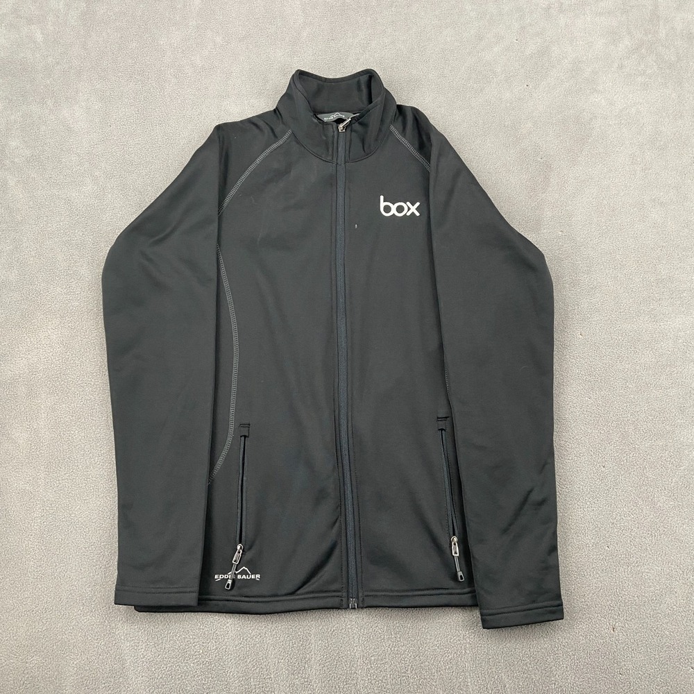 Eddie Bauer Track Jacket Mens S Black Fleece Lined Box Embroidered Logo Full Zip